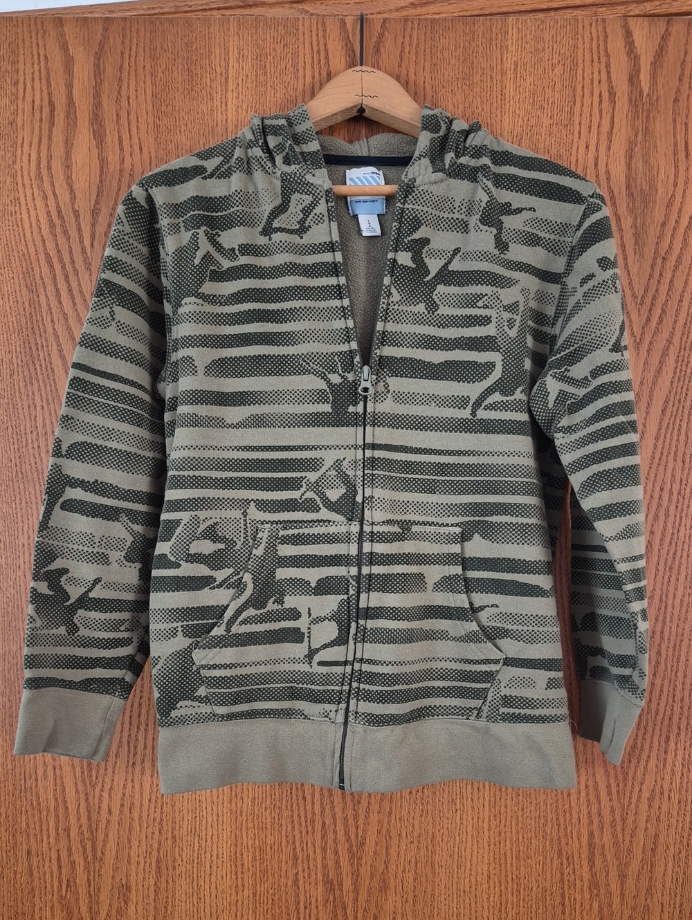Old Navy Skateboard Graphics Front Zip Hoodie Sweatshirt Army Green Youth Sz L
